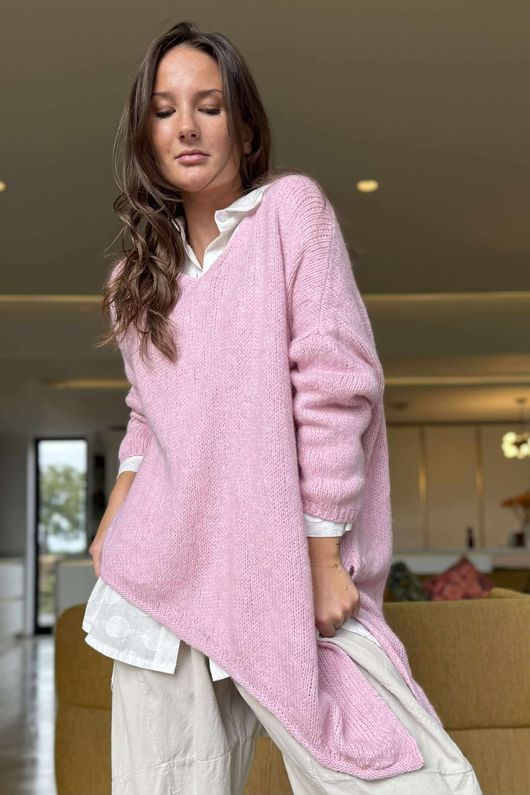 Made in Italy Big Softie Super Slant Knit Top Rose /2 